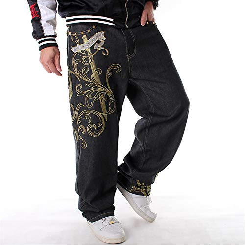 LUOBANIU Men's Black Baggy Jeans Hip Hop Loose fit 90s Vintage Cargo Denim Fashion Dance Skater Skateboard Pants4