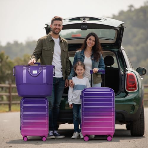 Image of LARVENDER Luggage Sets 4 Piece, PC+ABS Expandable Suitcases with Wheels | Suitcase Set for Women and Men|Checked Luggage|Carry On Luggage|Hardside Lightweight|Midnight Berry