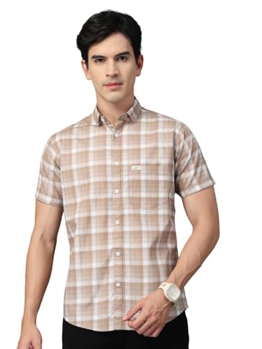Image of Majestic Man Men's Slim Fit Premium Pure Cotton Plaid Check Half Sleeve Casual Shirt