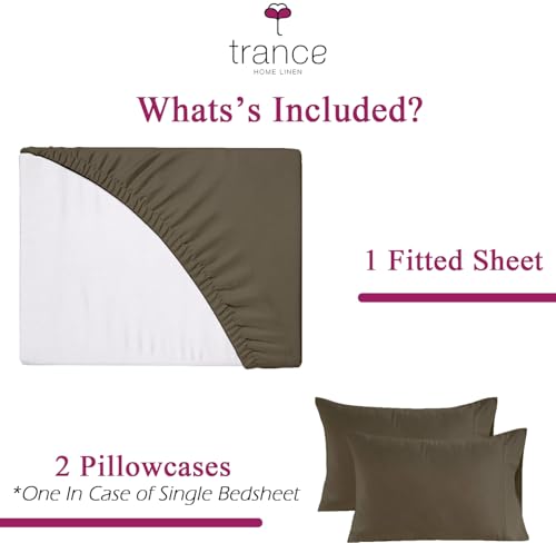Image of Trance Home Linen 300 TC Bamboo Solid Fitted Bedsheet | Soft, Breathable & Eco-Friendly Bedsheet with 2 Pillow Cover - (75x72 inch, Mocha),Green
