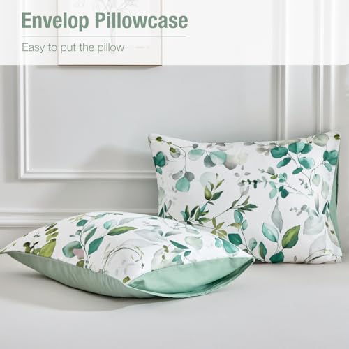 Image of Lekesky Duvet Cover King Size, Reversible Botanical Floral Duvet Cover Set with Zipper Closure, 3 Pieces Soft Microfiber Green Bedding Set (1Duvet Cover 104 inchx90 inch, 2 Pillowcases 20 inchx36 inch)