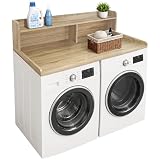 Royxen Laundry Countertop with 2-Tier Shelf Universal Fit, Washer and Dryer Countertop with Storage Space, Shelf Height 11.5 Inches, White Oak