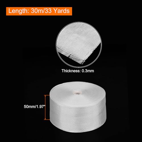Image of MECCANIXITY 2pcs Fiberglass Cloth Tape 30m(33 Yard) x50mmx0.3mm E Glass Fiber Fiberglass Mesh Glass Fiber Mesh Woven Fiberglass Fabrics Insulation Tape for Reinforcement Repair