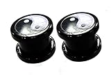 JewelryVolt AP-676 Pair of Black Acrylic Screw Ear Plugs GAUGES W Ying and YANG (2G - 6mm)