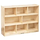 SPARK & WOW 8-Compartment Solid Wood Storage Cabinet | Toy Shelf Organizer for Kids | Shelves for Classroom | Includes Optional Wheels