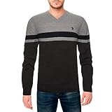 U.S. Polo Assn. Men's All Over Striped V-Neck Sweater (Large, Charcoal Heather)
