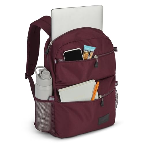 Image of High Sierra Everclass Backpack - Travel or Work Laptop Bookbag with 360 Reflectivity, Dual Water Bottle Pockets & Fits Laptops Up To 15.6 inch, One Size, Maroon