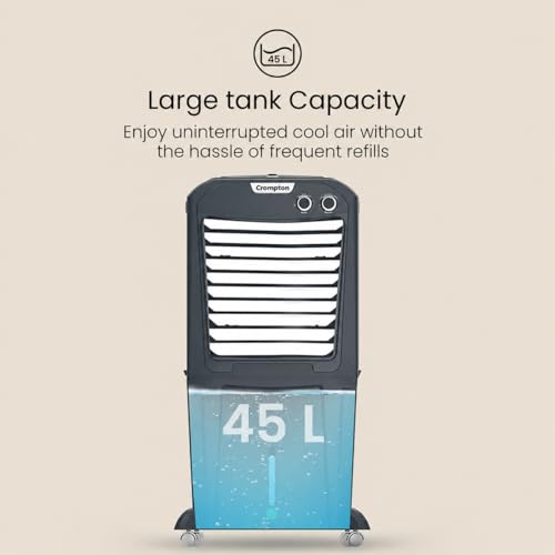 Image of Crompton Zelus PAC45 45L Desert Air Cooler, Grey, with 4-Way Air Deflection, Auto Swing Louvers, Ice Chamber, Everlast Pump, Motor Overload Protection, Inverter Compatible