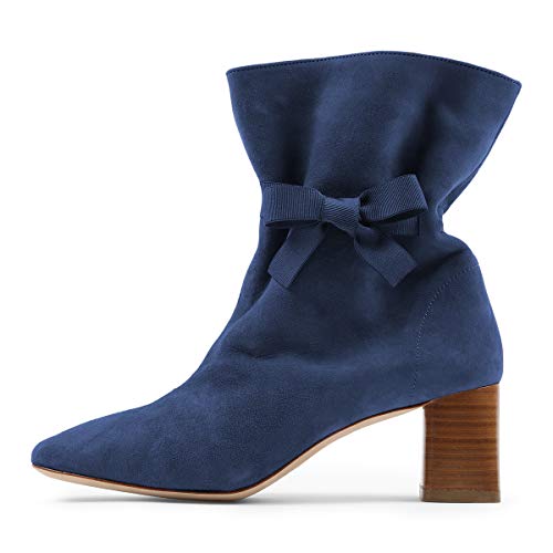 FSJ Women Comfy Bows Medium Chunky Heel Square Toe Fancy Lace Up Office Boots Size 4-15 M US2