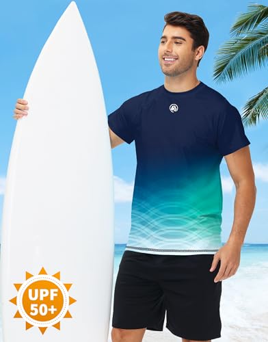 Image of AOBUTE Mens Swim Shirts Short Sleeve UPF 50+ Sun Shirt Quick Dry Rash Guard Fishing Swimming Shirt