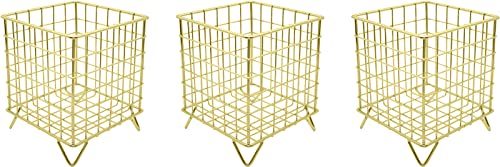 Set of 3 Square Metal Wire Coffee Pod Holder Baskets (Gold)