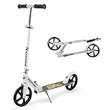 Scooter for Kids 8-12, Teens & Adults, Max Load 240 LBS, Foldable Kick Scooter with 8-inch Big Wheels, Kickstand, 3 Adjustable Levels, Rear Brake, White