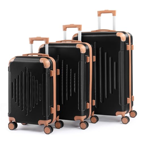 LEADZM Kofferset 3 teilig, Reisekoffer Set mit Eckenschutz, Koffer Set Hartschalen-Trolley aus ABS mit Teleskopgriff, Handgepäck, Kontrastfarben-Design (Schwarz) LEADZM Kofferset 3 teilig, Reisekoffer Set mit Eckenschutz, Koffer Set Hartschalen-Trolley aus ABS mit Teleskopgriff, Handgepäck, Kontrastfarben-Design (Schwarz)
