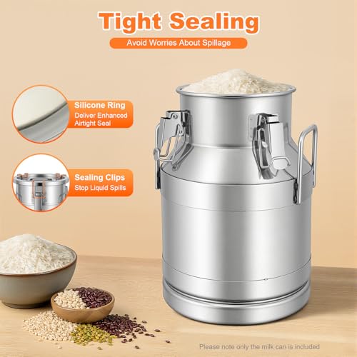 Bidon Lait Inox 10L, Boîte Conservation Alimentaire Acier, Conteneur Hermétique Pour Riz Thé Huile Vinaigre, Grand Orifice Facile Nettoyage, Fond Surélevé Antidérapant, Argent 25x35cm – vue 5