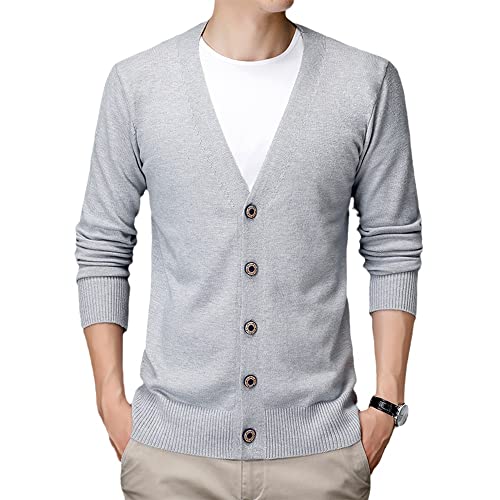 WJFGGXHK Men'S Cardigan - Light Grey Mens Cardigan Casual Light Sweater Knitwear，Long Sleeve Jacket Thermal Plus Size Coat Slim Fit With Button - Fashion Classic Work Daily Wear Youth,As Show,L