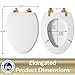 Mayfair Bennett Toilet Seat with Brushed Gold Hinges, Slow Close Wood Seat, Secure Metal Hinges, Easy Install, Made in USA, Elongated, White