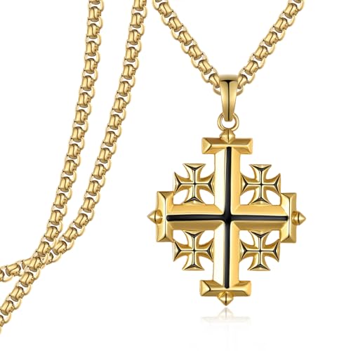 Jerusalem Cross Necklace 925 Sterling Silver Gold Jerusalem Cross Pendant Christian Jewelry Gifts for Men Women