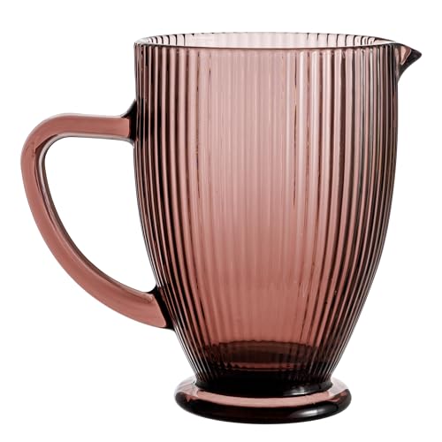 Baroni Home Caraffa in Vetro con Dettagli in Rilievo, Brocca con Manico, Design Moderno, Caraffa con Sistema Antigoccia, Facile da pulire, per Bevande Calde e Fredde, 1L, 20x13x19 cm, Rosa