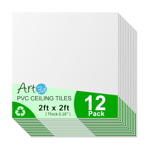 Image of Art3d 24 inchx24 inch Smooth Drop Ceiling Tiles (48 Sq.Ft), 12-Pack 2ft x 2ft PVC Tiles for Home and Office, Waterproof and Reusable Plastic Ceiling, White