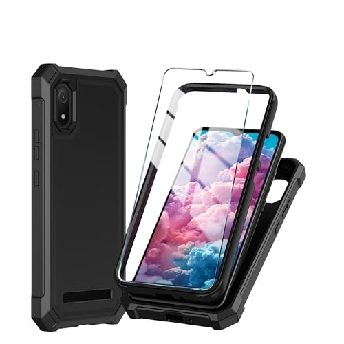 Mocotto for Cloud Mobile Stratus C8 Phone Case with Tempered Glass Screen Protector Slim Soft Silicone Full-Body Protective Cover (Cloud Mobile Stratus C8 Black)
