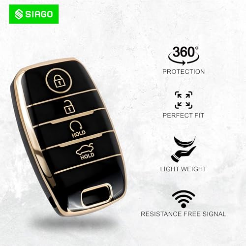 Image of SIAGO TPU Key Cover Compatible with Kia Seltos, Sonet, Carens, Carnival 4 Button Smart Key (Hold Button Down) (Black Pack of 1)
