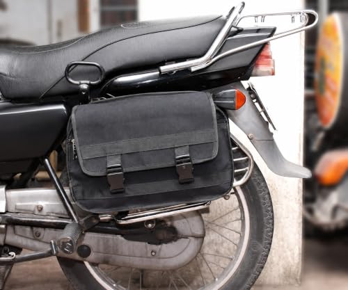 Image of Motorcycle Side Bag Universal Bike Saddle Bag Waterproof Canvas Luggage Pannier Bag Tool Storage Organizer for Motorcycles Scooters Commuter Bikes Touring Travel Daily Use Black