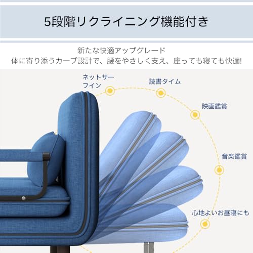 ソファーベッド 折りたたみベッド 2人掛け 3WAY コンパクト ソファ 5段階調節可能 簡易ベッド 一人暮らし 新生活 リビング 寝室 来客用 おしゃれ（幅100×190cm） [5]