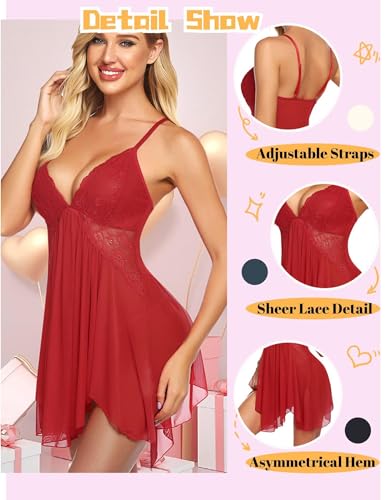 Image of Avidlove Women Lingerie Lace Babydoll V Neck Sexy Sleepwear Strap Chemise