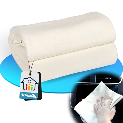 FlyWave Gamuza Coche Piel de Oveja Natural para Coche, Gamuza Secado 40 x 60 CM, Limpiador para Espejos y Ventanas