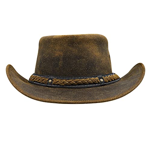 Australian Leather Cowboy Hat Bush Aussie Style Summer Western Outback Black and Brown