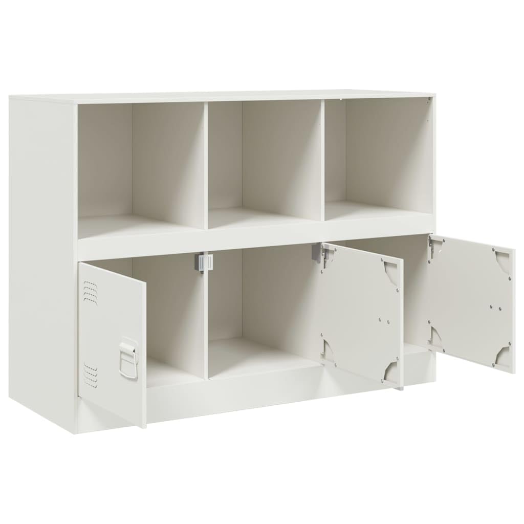 Aparador blanco 99 x 39 x 73 cm, acero laminado en frío, 3 puertas, espacio de almacenamiento para sala de estar, pasillo, comedor, oficina