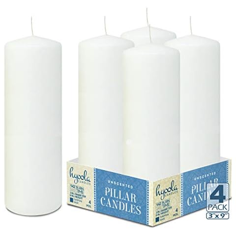 HYOOLA White Pillar Candles 75/225 mm (3 x 9 Inch) - 4 Pack Unscented Pillar Candle Set - European Made Cover