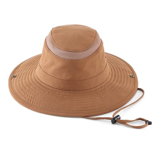 Image of Home Prefer UPF 50+ Wide Brim Sun Hat Mesh Crown Foldable Cotton Bucket Cowboy Hat for Men Safari Golf Fishing Beach Garden