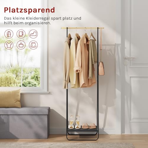 WOLTU Kleiderständer Schwarz für Schlafzimmer Garderobenständer Schmal Metall Kleiderstange mit Metallablagen ca.54x45x141cm(BxTxH)