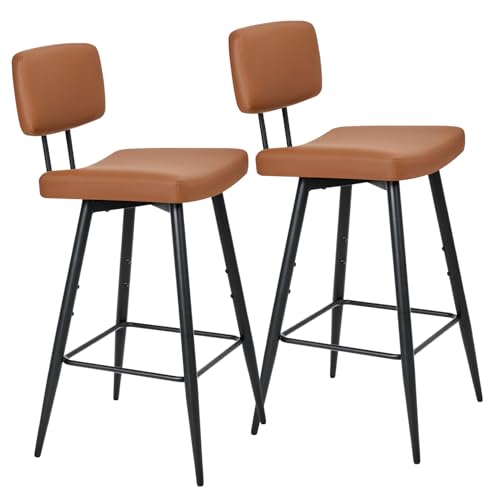 Set de 2 Butacos de Barra KJGKK K-BARS, 30 Pulgadas de Alto, Asiento Acolchonado y Respaldo, Tapizado en Cuero Sintético, Patas de Aleación de Acero, Estilo Moderno, Color Caramelo Marrón miniatura 1