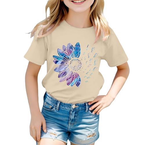 Girls Cotton Cute Flower Graphic T Shirts Summer Casual Loose Tees Crew Neck Short Sleeve Trendy Tees Shirts Clothes