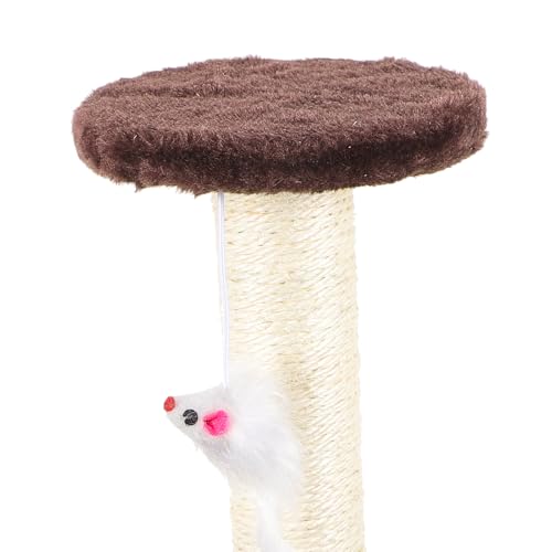 Rascador para gatos 3 niveles con cuerda de sisal y ratón colgante miniatura 3