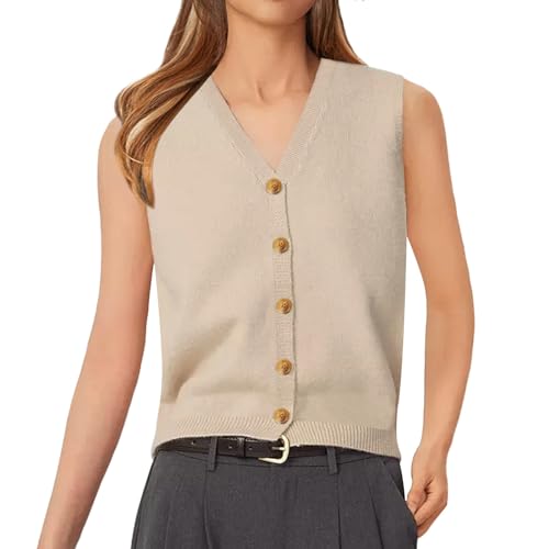 Image of Wowcarbazole Womens Sweater Vest Sleeveless Knit V Neck Summer Tops Trendy Casual Button Down Slim Fitted Ribbed Vest
