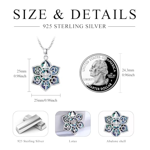 TRISHULA Lotus Necklace 925 Sterling Silver Lotus with Abalone Shell Pendant Necklace Coexist Yoga Lotus Jewelry for Women3