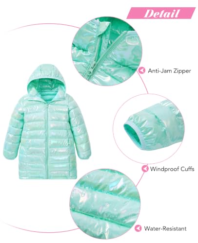 Image of Girls Winter Coat, Long Metallic Puffer Jacket