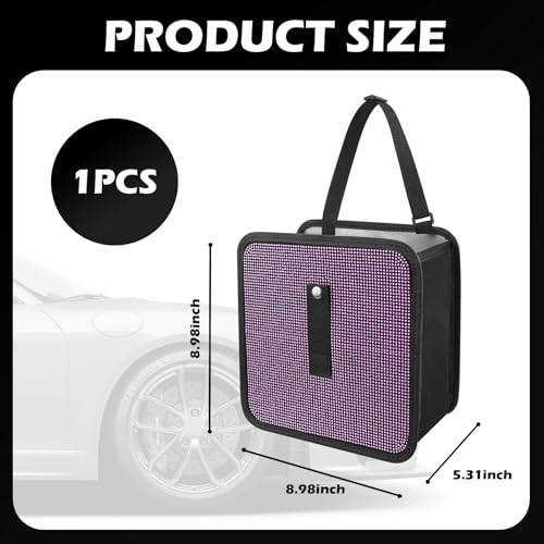 Image of Bling Car Trash Can with Rhinestone,Foldable Car Garbage Can for in-Vehicle Waste Disposal,Multipurpose Hanging Back Seat Organizer & Decorations Fit for Most Cars Trucks (Pink)