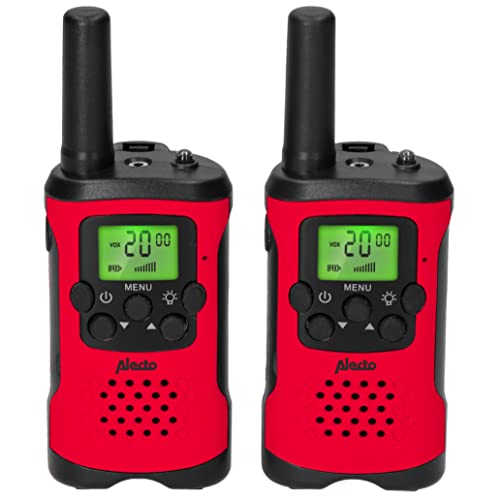 Alecto FR 115RD   Set de Dos Walkie Talkies para niños   Walki Talki con Alcance de hasta 7 kilómetros   Walky Talky 8 Canales   Linterna integrada   Pantalla iluminada   Rojo