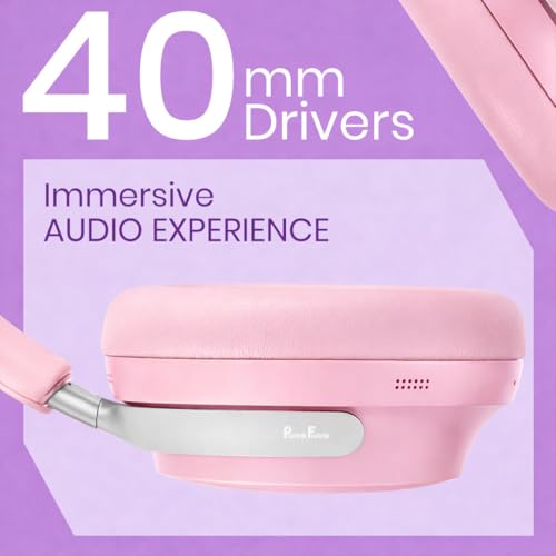 Image of PunnkFunnk Bass Over-Ear Bluetooth Wireless Headphones with Deep Bass, 40mm Drivers, Built-in Mic, Foldable Design, Soft Cushioned Ear Cups, AUX & TF Support for Music, Gaming & Calls (Pink)