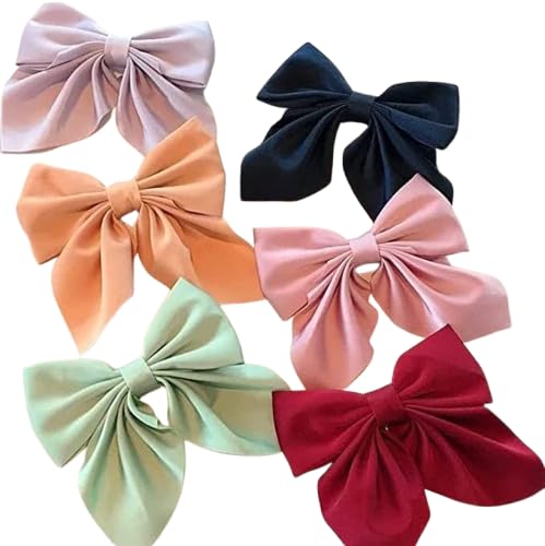 Xcilos Bow tie Hair Rubber Band Scrunchy Combo Pack elastic Scarf crunchies fabric for women and girls Scrunchies rubber and bow tie clip (Random color) Women Hair Ribbon crunchies bow - Pack of 6