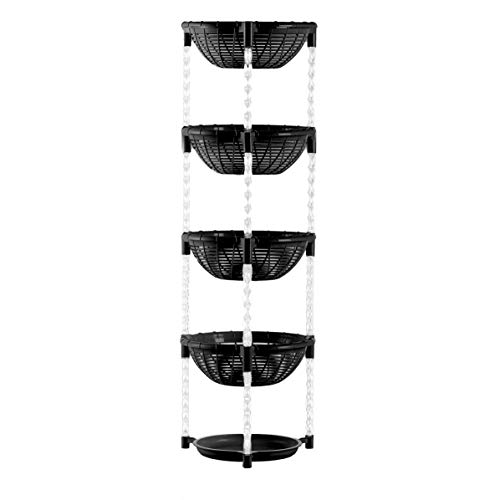 Uncluttered Designs Stacking Basket Bins (4 Tier + Plate) — Display for Fruit, Potato, Onion & Produce — Crafts, Art Supplies & Housewares Organizer — Bedroom & Bathroom Organization & Storage (Black)