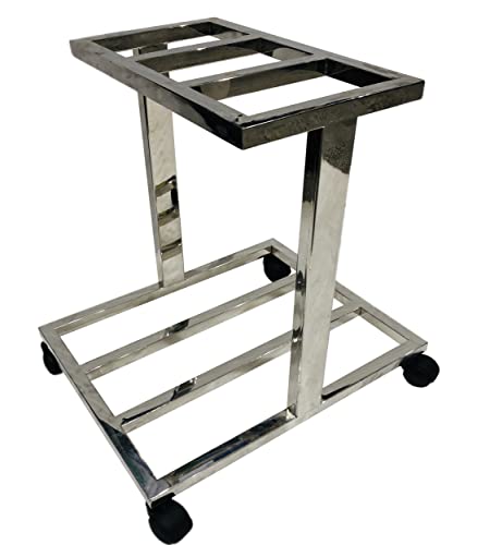 Image of Goyal steel & furniture Office Home Inverter Stand Battery UPS Trolley Fit to Every Inverter Battery Made of Stainless Steel (with Wheel, Topless, for Two Batteries)
