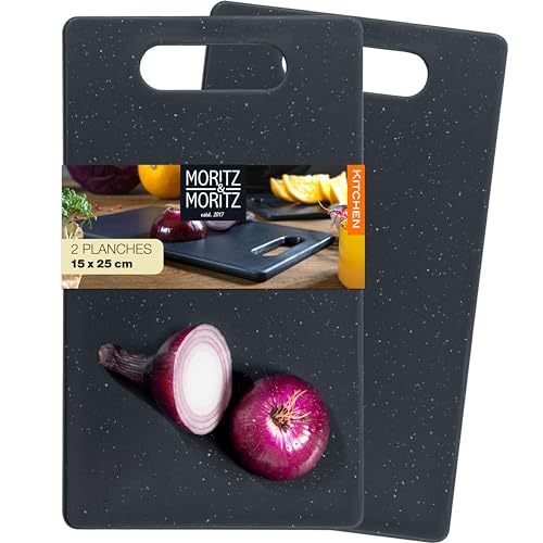 Moritz & Moritz 2x Planche a decouper plastique noire - 25 x 15 cm – Planche a decouper granit - Planche à découper plastique - Planches à découper cuisine - Planche decouper professionnelle