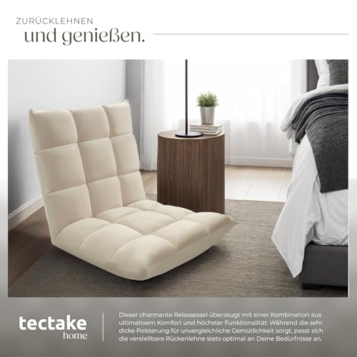 tectake® Relaxsessel, XXL Bodenstuhl faltbar mit Liegefunktion, Bodensessel mit Verstellbarer Rückenlehne, nutzbar als Sessel, Sitzkissen, Bodenkissen, Relaxliege oder für Meditation (beige)