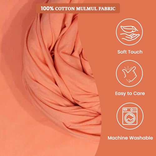 Image of Plain Mulmul Soft Cotton Fabric | Lightweight Breathable Mulmul Cloth | Super Quality Natural Cotton Fabric for Kurta, Dress, Dupatta, Lining & Craft Use (Peach Punch, 1 Meter)