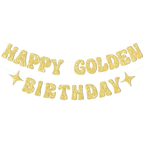 JNXCYQ Gold Happy Birthday Banner or Happy Birthday Sign for Golden Bday Party Decorations,Golden Girls Bday Decorations-Glitter Gold Happy Birthday Decor for Women Men.